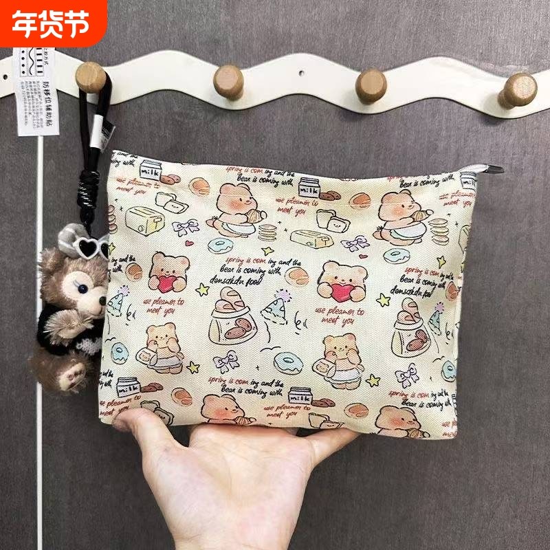 新款ins帆布袋大容量化妆手包便携小物件收纳袋旅行耳机包零钱包