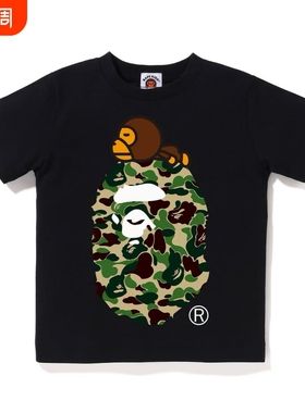 潮牌APE短袖t恤重磅高版本纯棉SHARK APE猿人头猴子迷彩亲子装夏