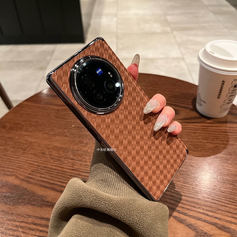 高级感千鸟格带中轴后壳适用于vivoxfold3手机壳vivo X Fold新款xfold折叠屏Pro保护套防摔xflod全包皮质防摔
