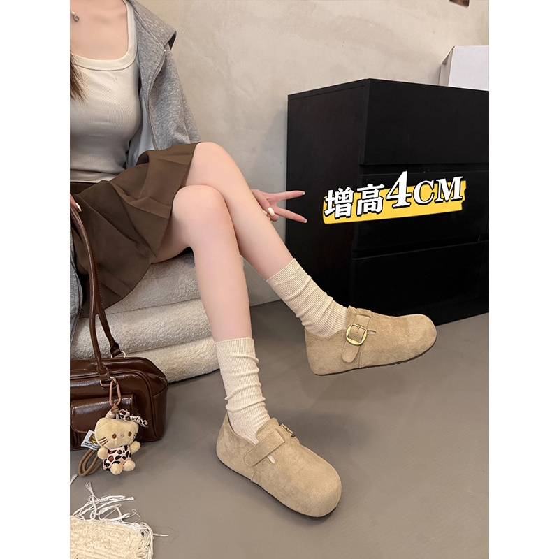 厚底内增高全包勃肯鞋女鞋子2025新款秋季真皮一脚蹬博肯乐福单鞋