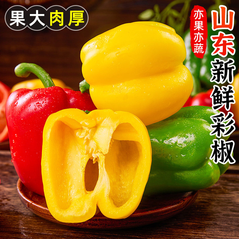 新鲜水果彩椒生吃五彩甜椒潍坊黄色菜椒七彩红灯笼小米辣椒蔬菜