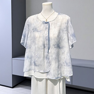妈妈夏装雪纺小衫2026新款中老年人女装夏季短袖上衣服两件套开衫