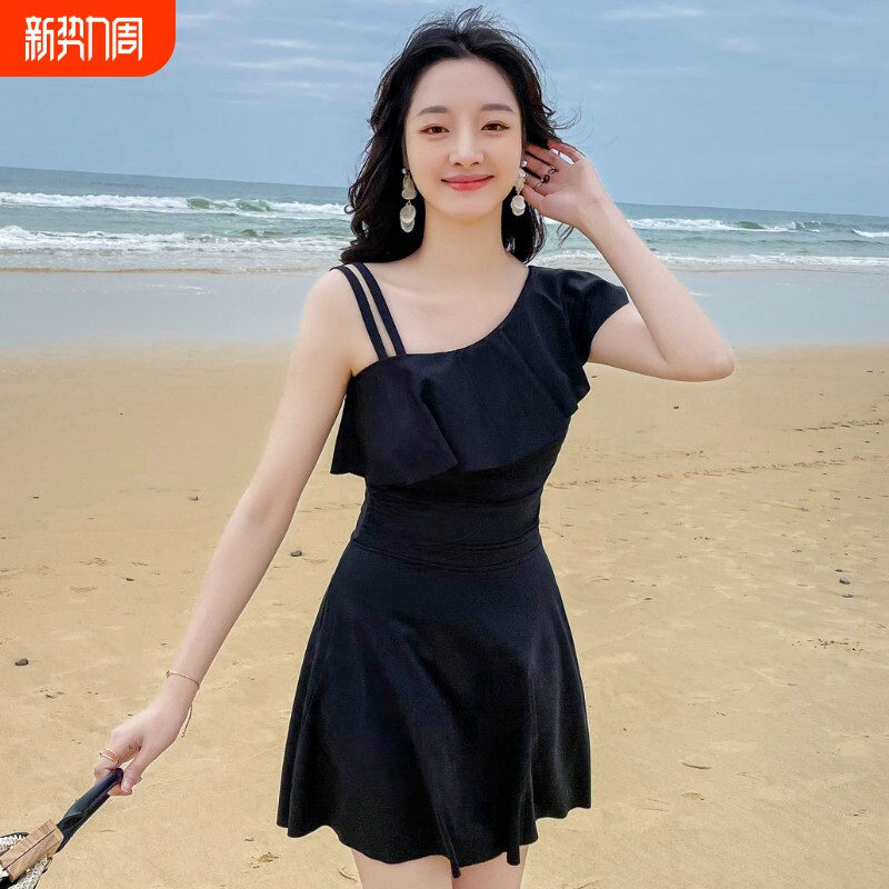 2025新款连体泳衣女高级感裙式保守显瘦露肩女士温泉游泳装夏批发