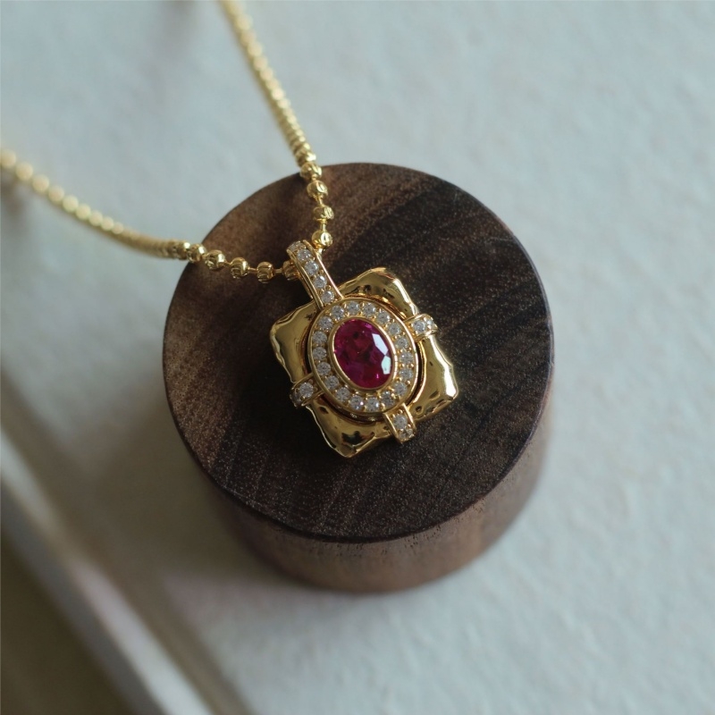 法式复古宫廷风项链女红刚玉轻奢气质高级感石榴红锁骨链小众设计