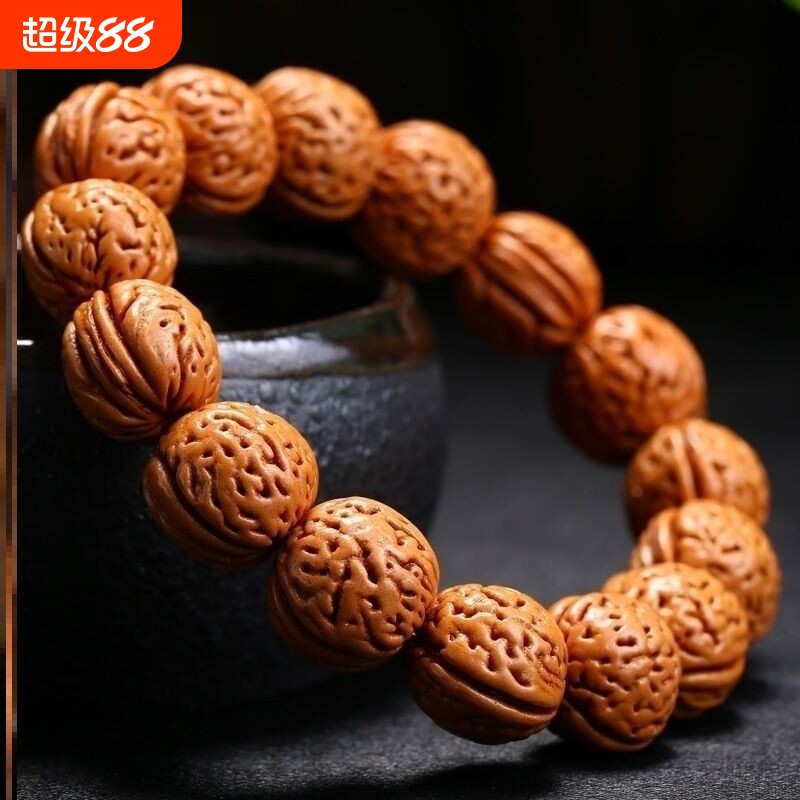 天然野生桃木桃核手串桃胡脑纹桃核手串文玩核桃手錬男女念珠核雕