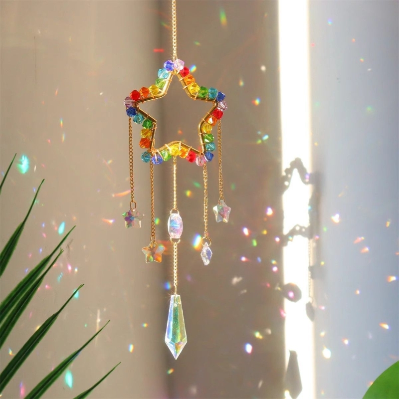 太阳捕手水晶挂件阳光彩虹捕梦网儿童房幼儿园空中阳台吊饰风铃