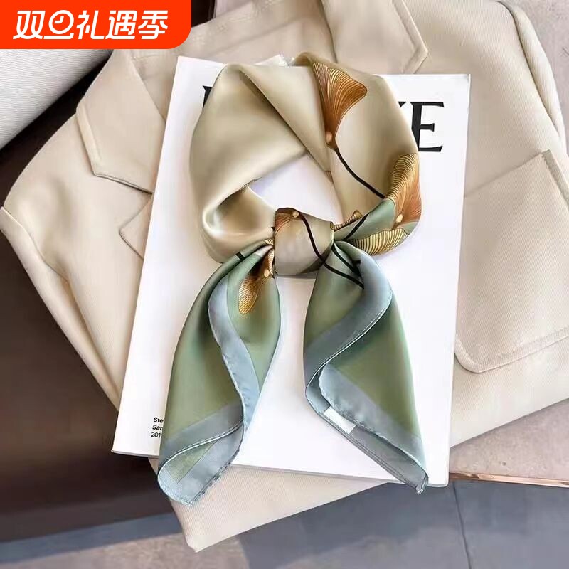 时尚百搭丝巾小方巾送妈妈礼物春夏新款高级感围巾绿色红色白色