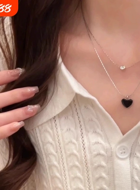双层叠戴黑色爱心吊坠锁骨链