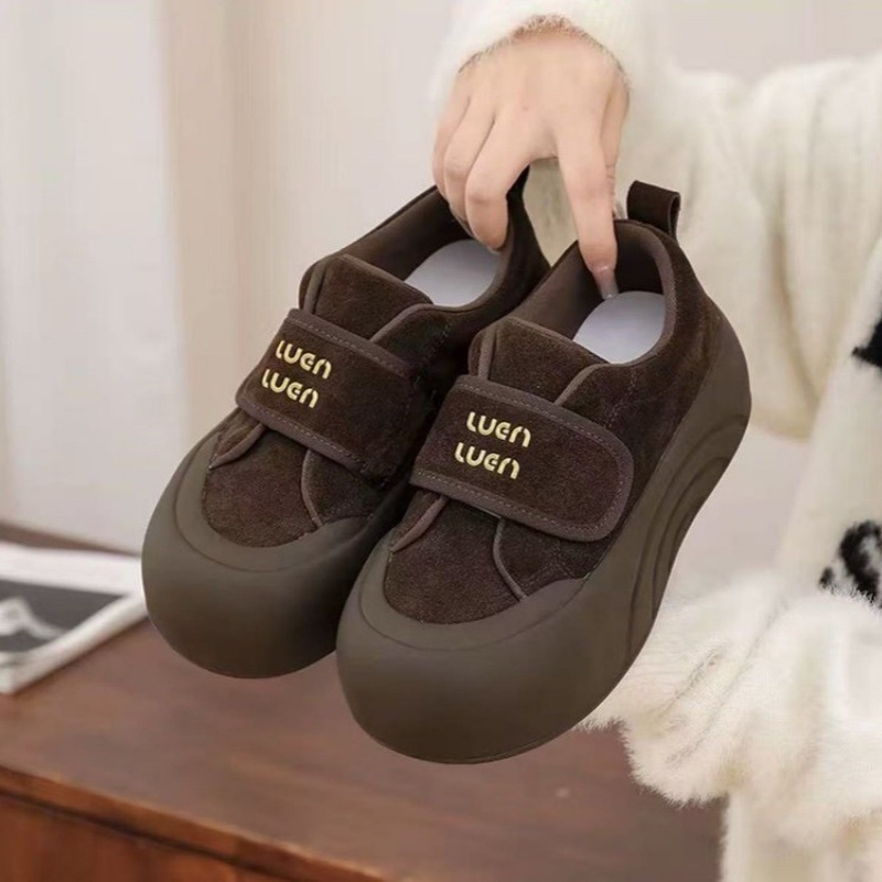 品牌断码魔术贴厚底板鞋女2025新款秋冬季松糕底面包鞋百搭时尚休