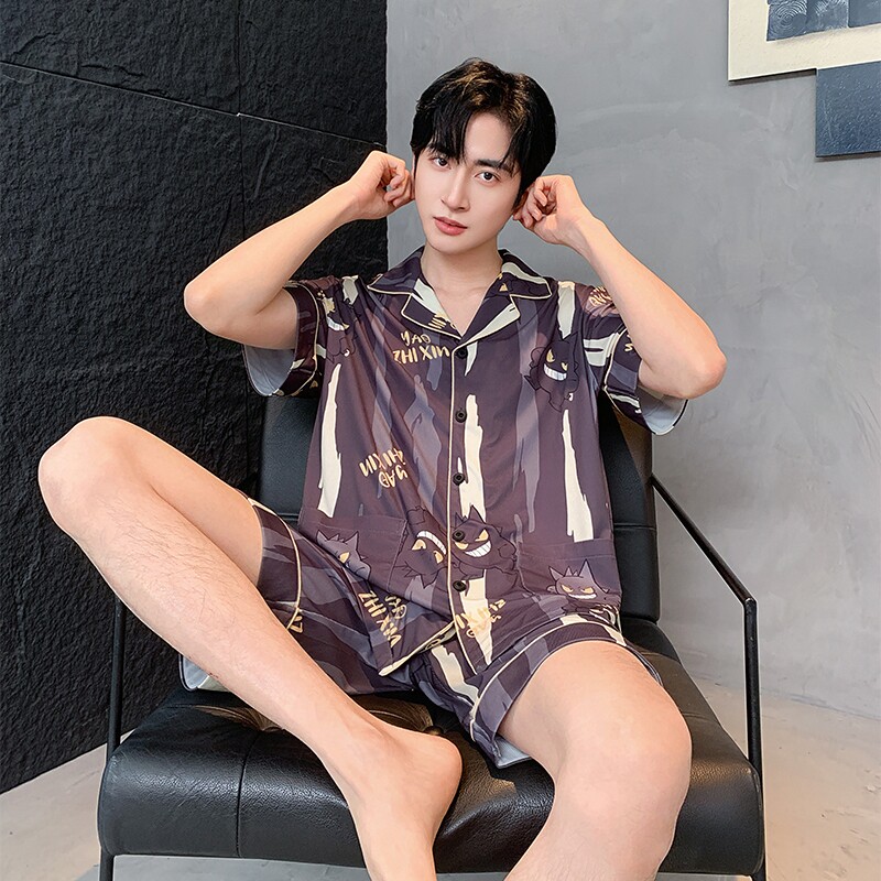 睡衣男款夏季宽松薄款冰丝短袖短裤家居服青年男式高级感大码套装