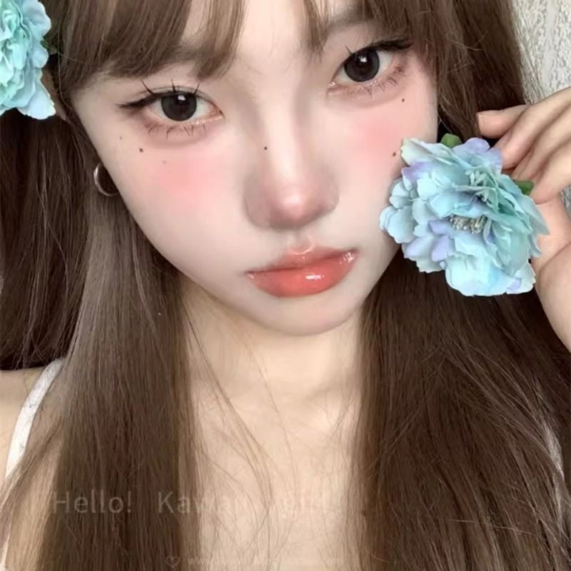 晕染蓝色山茶花发夹纯欲甜美清新感仿真花朵发卡海边度假风侧边夹