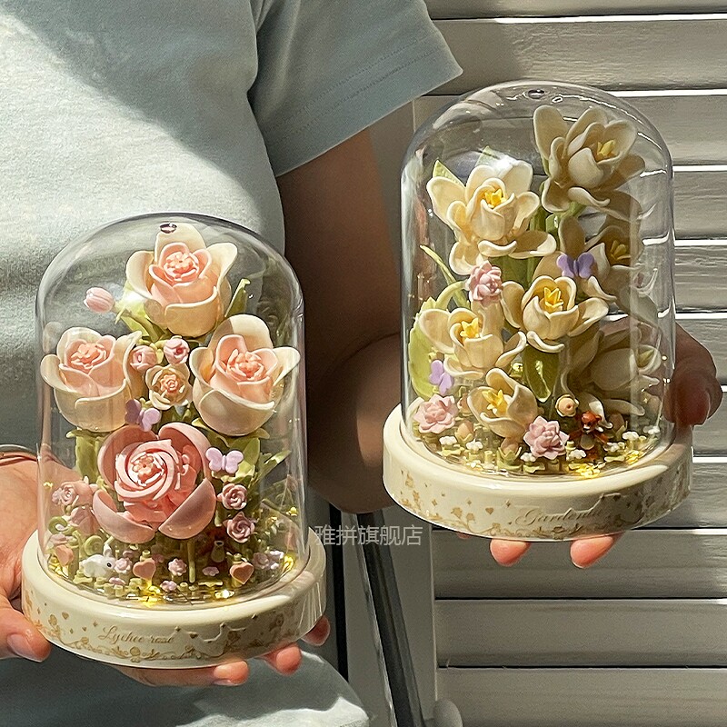 积木花拼装永生花束栀子花手工diy高颜值3d立体拼图女孩节日礼物