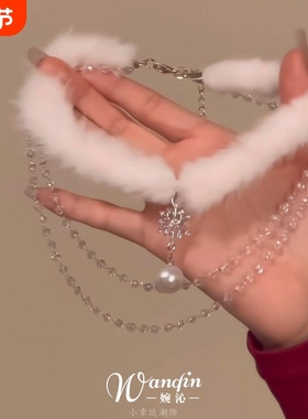 「冬日初雪」纯欲风白色毛绒雪花项链圣诞节韩系甜美choker锁骨链