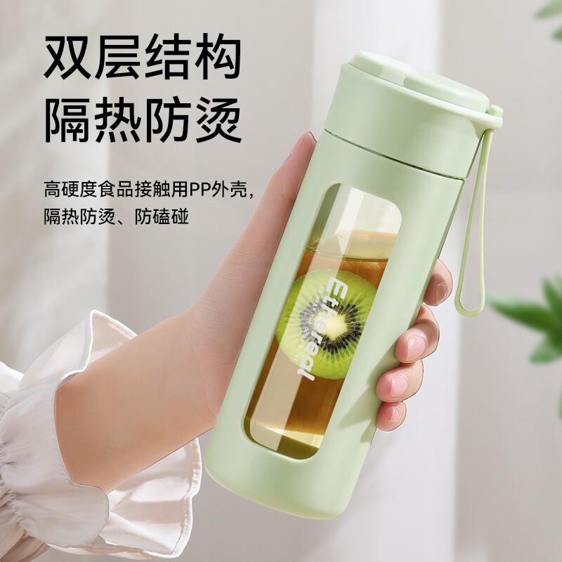 带把玻璃杯女专用花茶水杯高颜值防摔耐高温便携双层高硼硅杯防漏