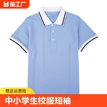 中小学生校服短袖浅蓝色儿童POLO衫夏季纯棉翻领T恤班服套装定制