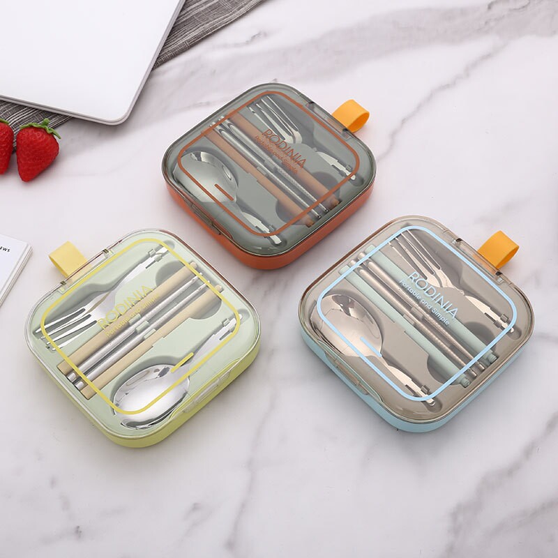 304不锈钢折叠式便携餐具套装户外学生可拆卸勺子叉子筷子三件套