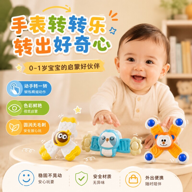 儿童萌宠吸盘转转乐可啃咬安抚宝宝手指旋转陀螺益智婴儿玩具早教