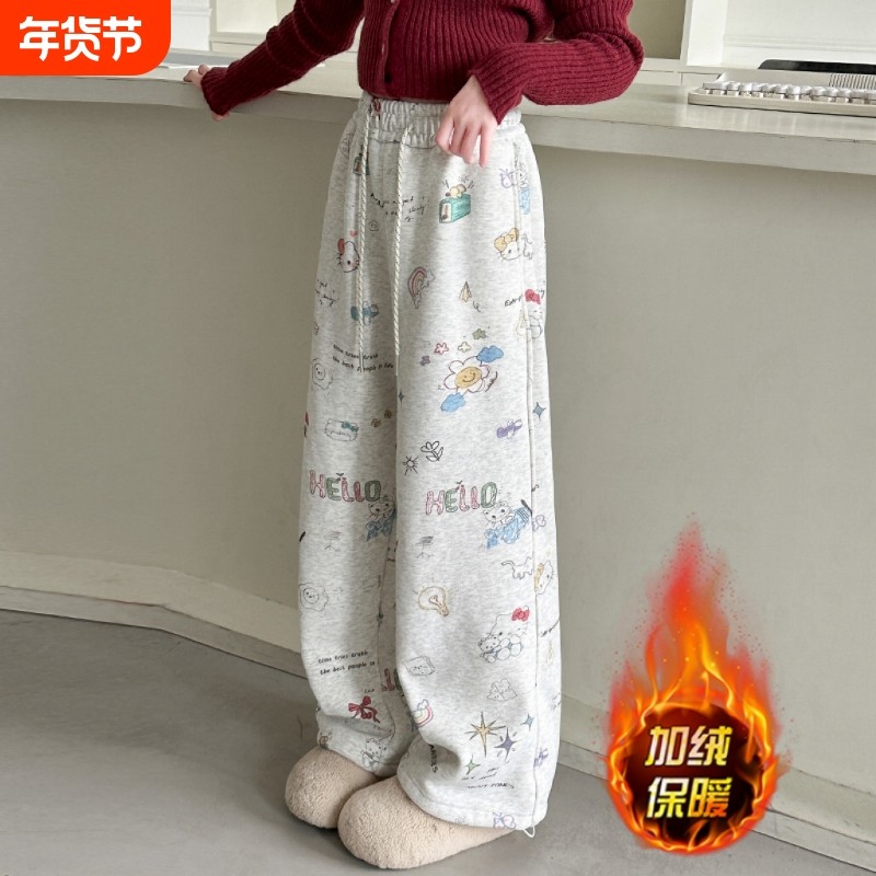 女童裤子秋冬款2026涂鸦加绒阔腿裤超好看初中生运动卫裤休闲灰色,童装/婴儿装/亲子装,裤子,淘宝优惠券,粉丝福利购,淘宝优惠卷