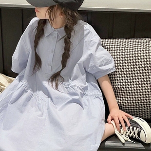 儿童轻薄透气衬衫 女童童装 韩版 连衣裙夏季 裙Polo领裙子 中大童新款