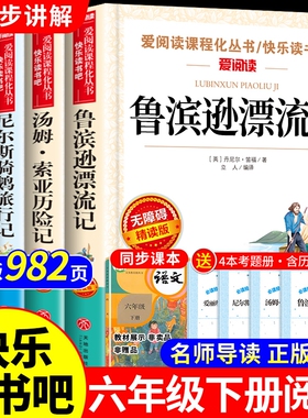 鲁滨逊漂流记六年级下册快乐读书吧全套4册 必读的课外书正版原著完整版6六下阅读书籍汤姆索亚历险记骑鹅旅行记爱丽丝漫游奇境孙A