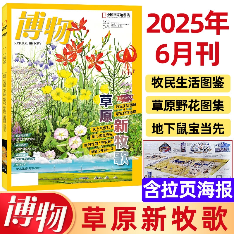 博物杂志2025年6月主题：草原新牧歌 牧民生活图鉴 草原野花图集  地下鼠宝当先 中国国家地理青少年版自然科学探索动植物科普百科
