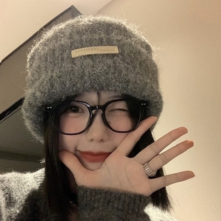 含羊毛秋冬毛线堆堆帽大头围百搭休闲冷帽保暖帽子情侣护耳针织帽