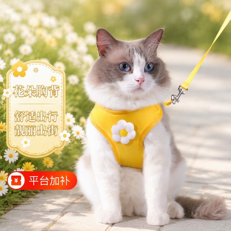 猫咪牵引绳背心式防挣脱不勒脖外出狗狗绳子猫链子宠物可调节出街