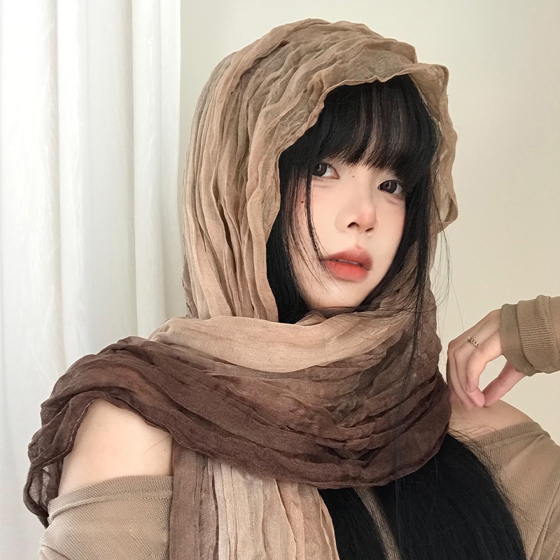 民族风丝巾女废土风亚麻褶皱渐变头巾沙漠凹造型辣妹围脖披肩围巾