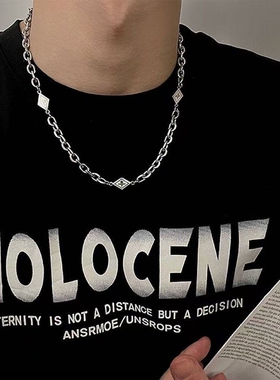 KEEOOK甜酷项链菱形方牌串联项链爆款帅气小众轻奢男女百搭饰品