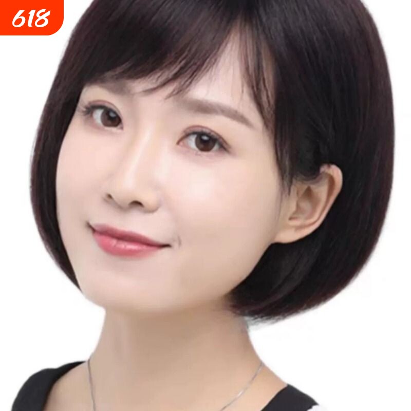 波波头假发女学生bobo自然真发整顶中长妈妈款锁骨发减龄齐耳短发