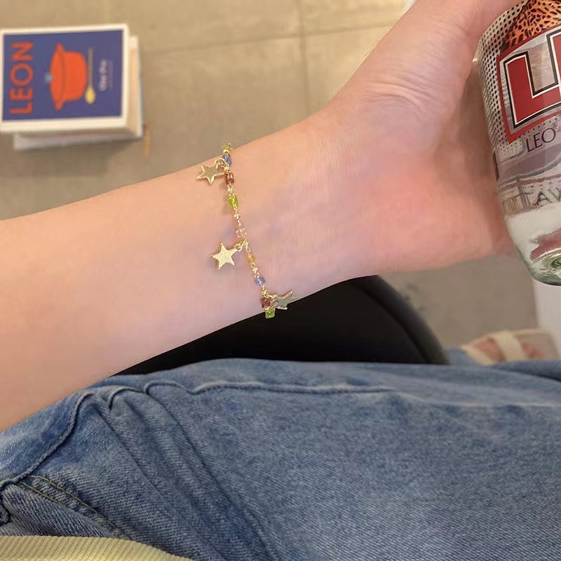 女铜可爱简约彩色串珠星星手链