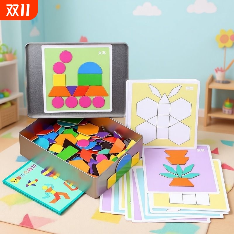 七巧板磁力拼图小学生几何积木片儿童益智3到6岁玩具图形智力磁吸