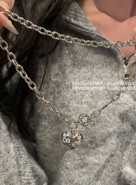 超重工~SHANCAI | 镂空爱心土星项链立体镶钻朋克毛衣链耳环手链