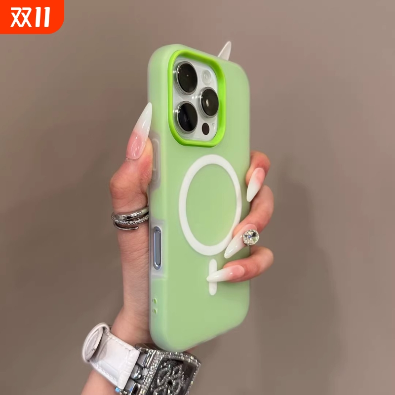 磁吸款适用苹果手机壳浅绿果冻肤感iphone16promax磁吸17新款二合一设计小众14简约11情侣12个性plus15大孔13