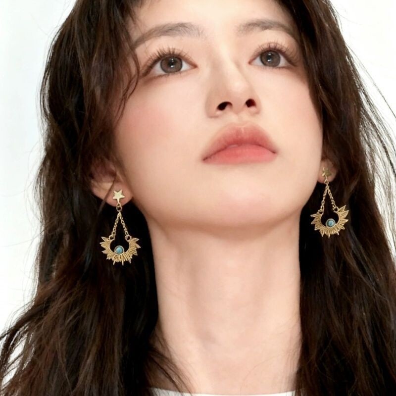 波西米亚太阳花星星耳环女小众中古度假风耳夹时髦气质高级感耳饰
