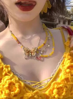 黄色银杏叶项链甜酷风女式