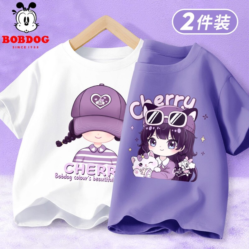 巴布豆女童短袖t恤夏季2025新款女孩纯棉薄款体恤中大童半袖上衣