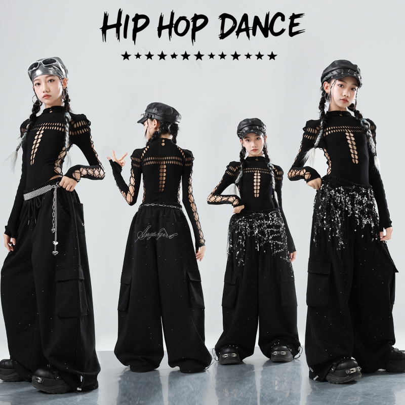 女童爵士舞服装女团jazz练功表演服hiphop街舞演出嘻哈甜酷套装潮