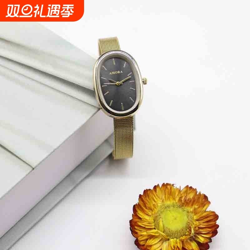 新款椭圆形高级感气质钢带质感轻奢女学生石英腕表