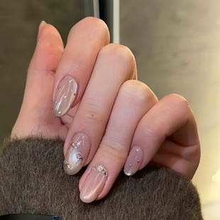 【裸粉绮钻】实拍纯手工穿戴甲裸色东洲钻百搭爆闪穿戴美甲