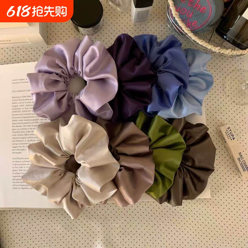 韩系紫色缎面大肠发圈超大丸子头头绳皮筋头饰发完短发绿色长发