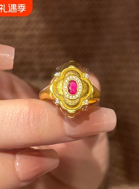 新中式鎏金花丝海棠花戒指