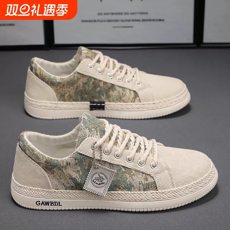 帆布男鞋春季透气潮流运动休闲平底板鞋老北京布鞋夏季亚麻潮鞋子