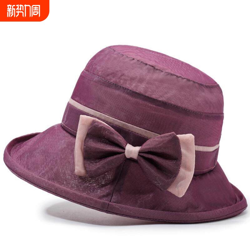 春夏季中老年人防晒渔夫帽时尚气质优雅女士帽子妈妈透气盆帽红色