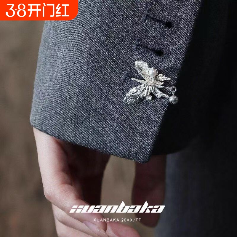 新中式立体蝴蝶袖扣2026新款国风清冷氛围感设计小众时尚西装配饰