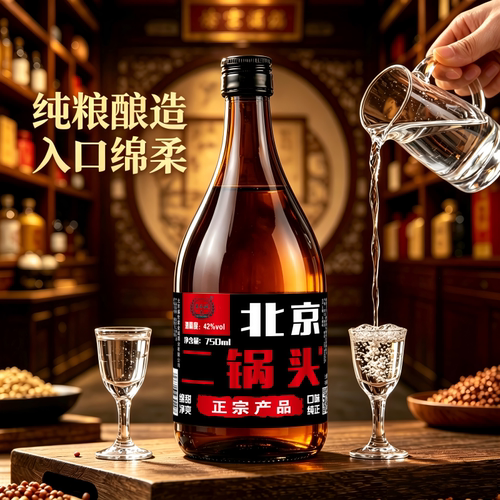 42度北京二锅头纯粮酒750ml斤半纯粮食酒浓香型口粮酒瓶装酒业