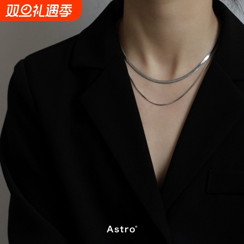 欧美个性双层百搭钛钢辣妹叠戴项链女ins素链蛇骨链刀片链锁骨链