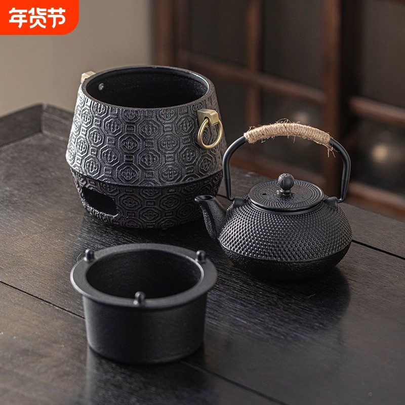 铸铁壶围炉煮茶器具家用室内户外围聚烧烤木炭炭火中式烧水特大号