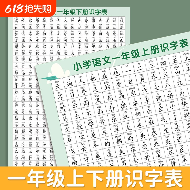 识字挂图一年级语文上下册表汉字启蒙同步课本二年级生字拼音