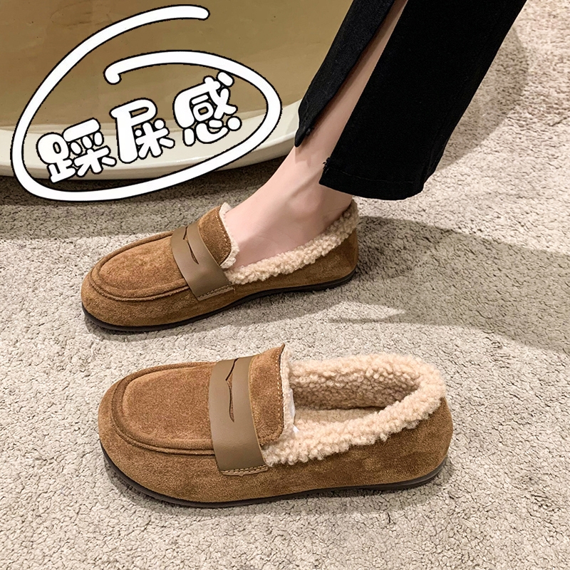 踩屎感孕妇专用一脚蹬中口棉鞋女冬季外穿加绒二棉鞋防滑平底棉鞋